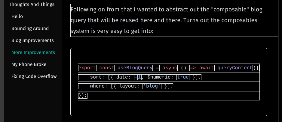 A visualisation of the space taken up by the longest code block