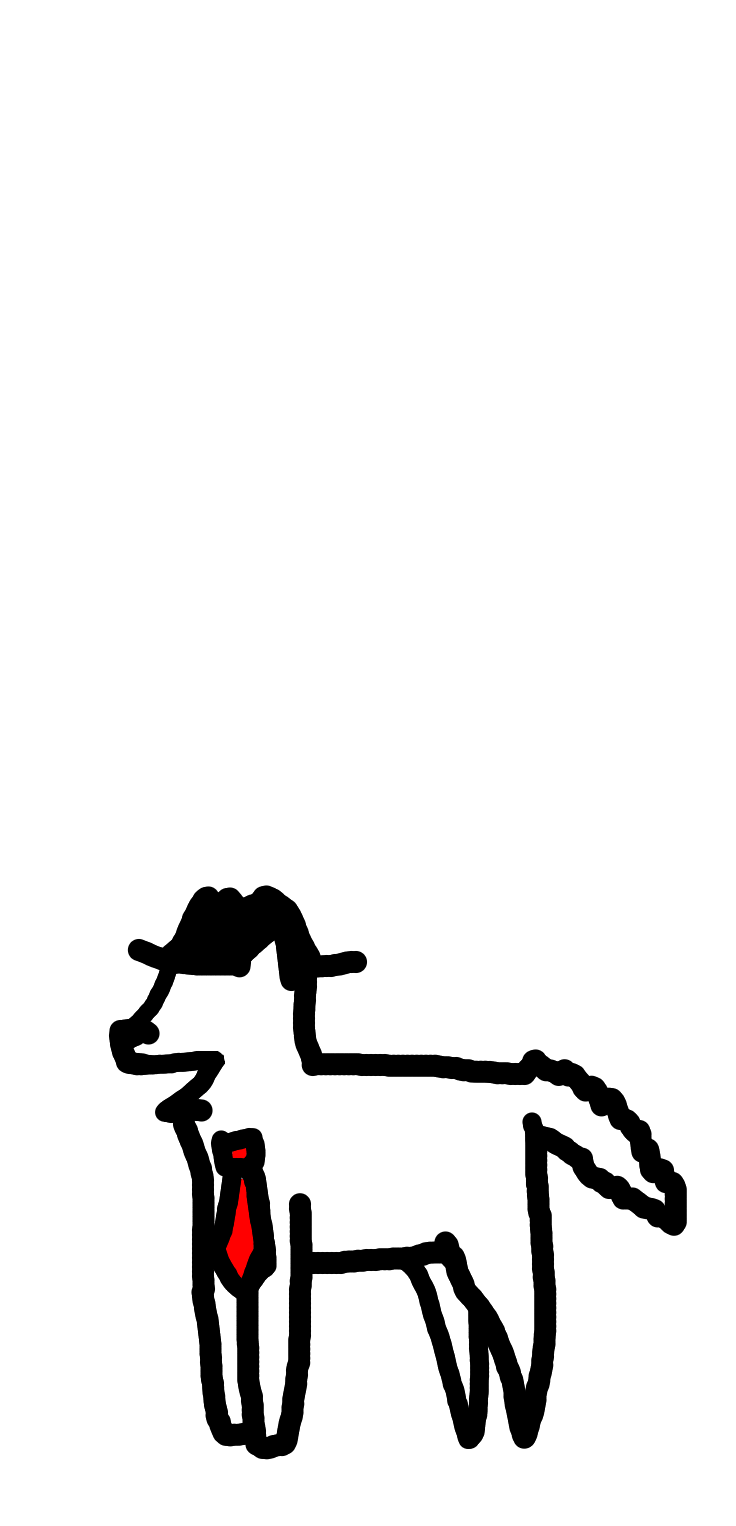 Linework Simon the Dog has an open mouth to bark and bounces up and down.