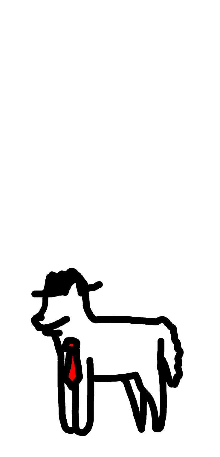 A linework dog with a hat and red tie stands in the background.