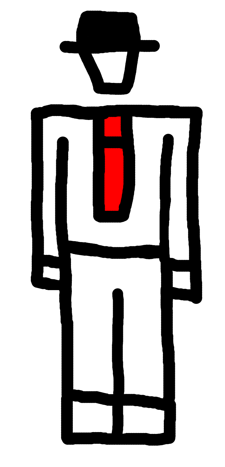 A silly blocky looking linework Simon delivers a bad joke and twists sideways